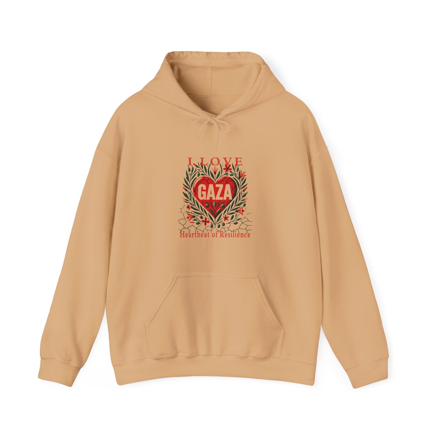 Copy of I Love Gaza, Heartbeat of Resilience, Palestine Hoodie, Free Palestine Hoodie, with Olive Branches, Flowers, and Devastations
