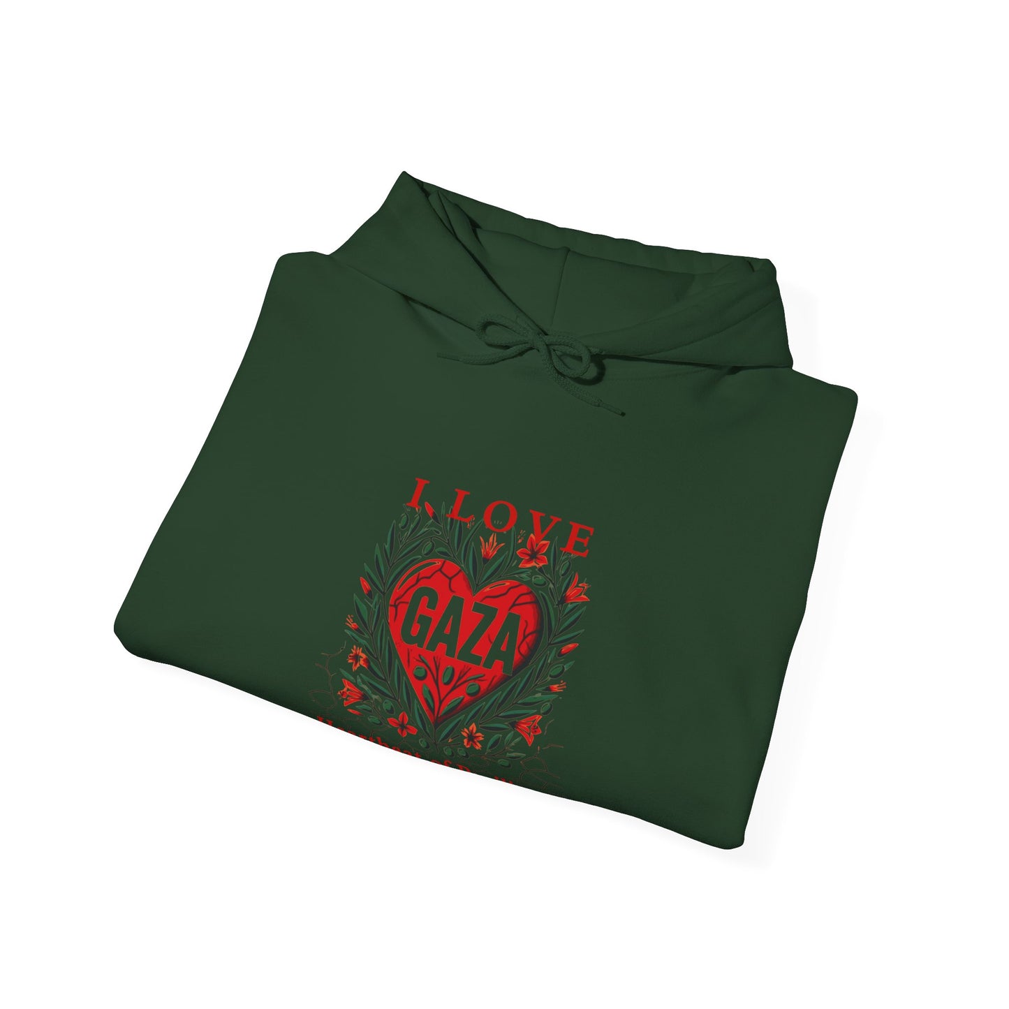 Copy of I Love Gaza, Heartbeat of Resilience, Palestine Hoodie, Free Palestine Hoodie, with Olive Branches, Flowers, and Devastations