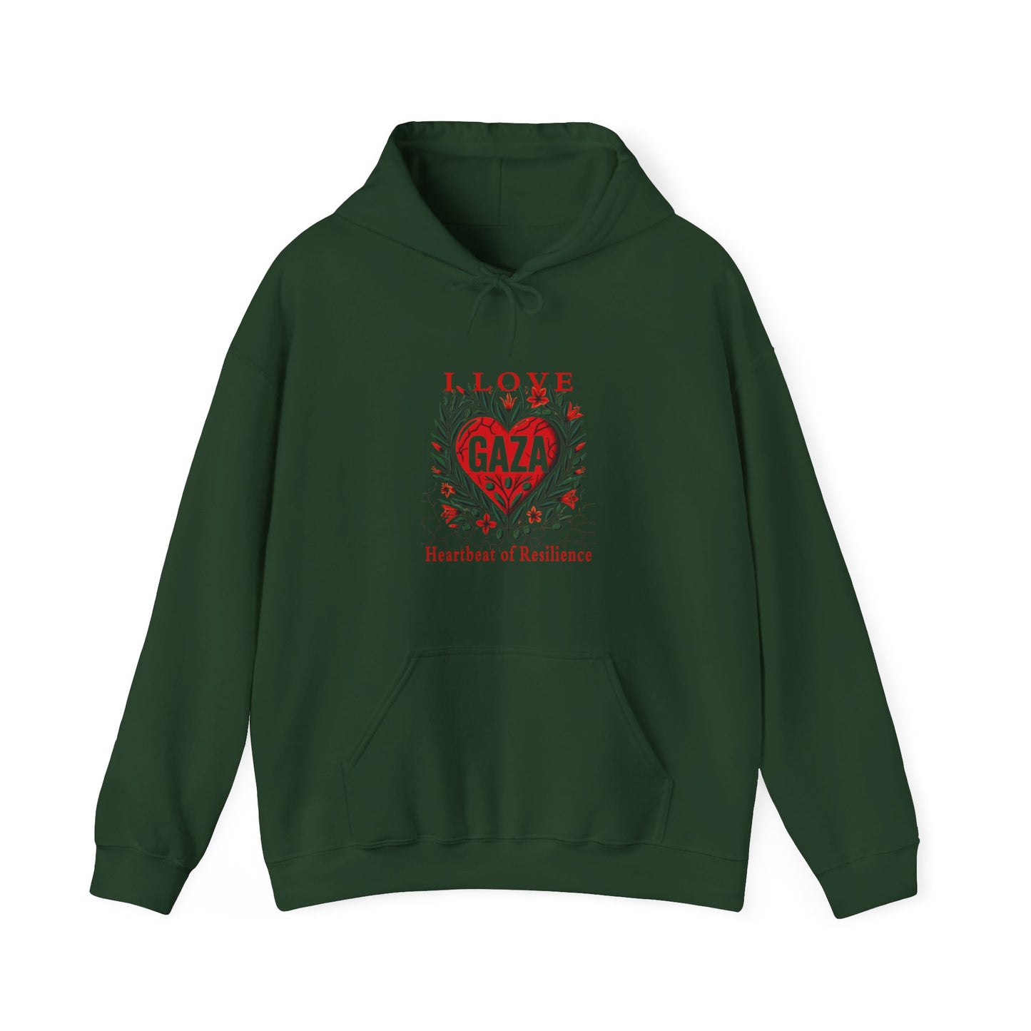 Copy of I Love Gaza, Heartbeat of Resilience, Palestine Hoodie, Free Palestine Hoodie, with Olive Branches, Flowers, and Devastations