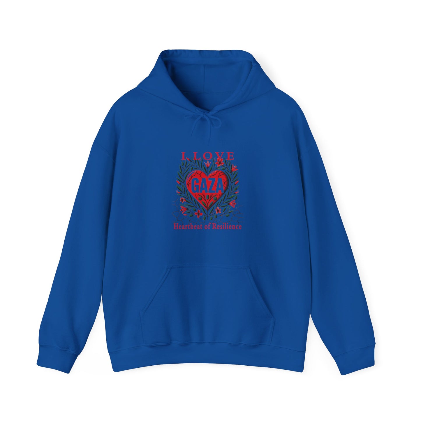 Copy of I Love Gaza, Heartbeat of Resilience, Palestine Hoodie, Free Palestine Hoodie, with Olive Branches, Flowers, and Devastations