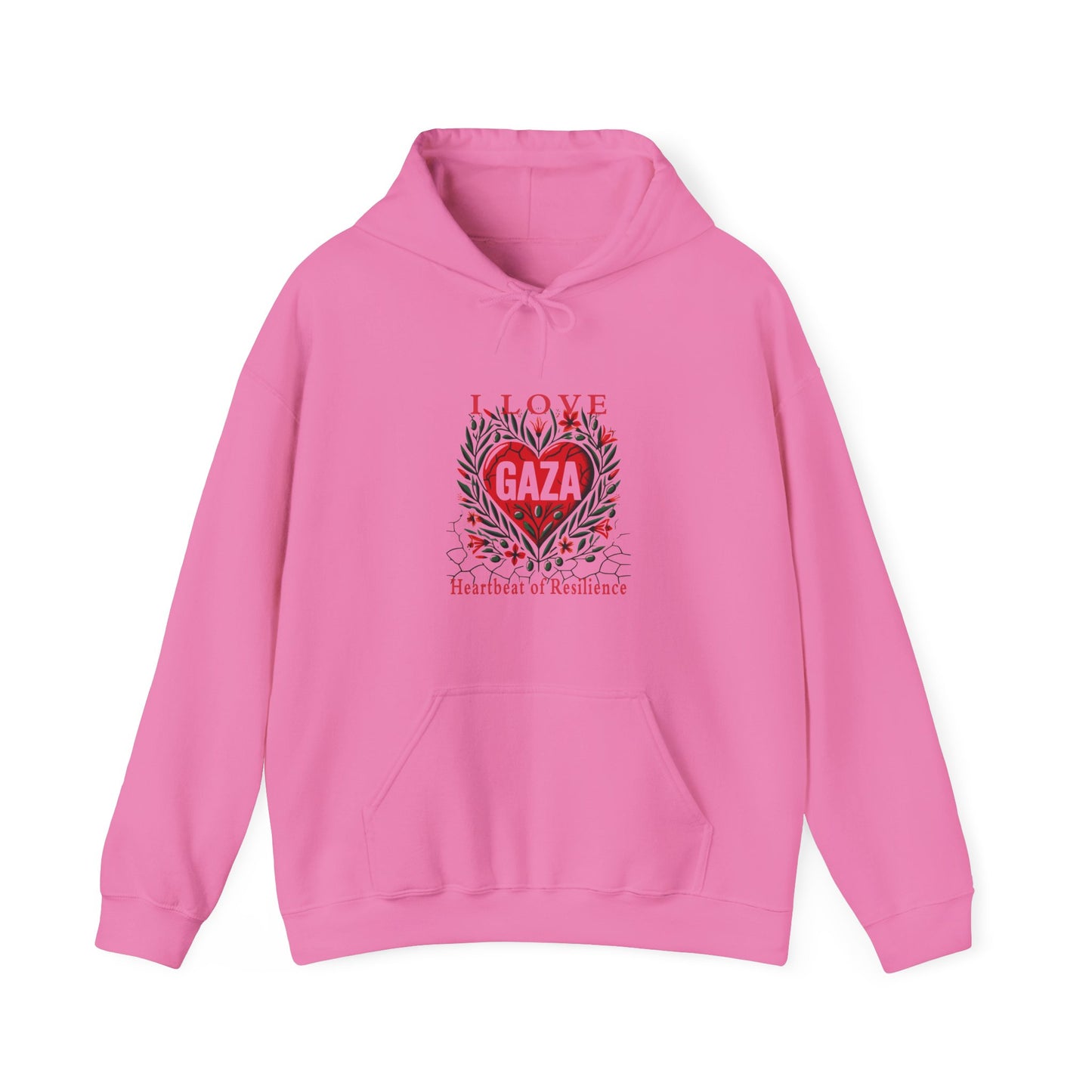 Copy of I Love Gaza, Heartbeat of Resilience, Palestine Hoodie, Free Palestine Hoodie, with Olive Branches, Flowers, and Devastations