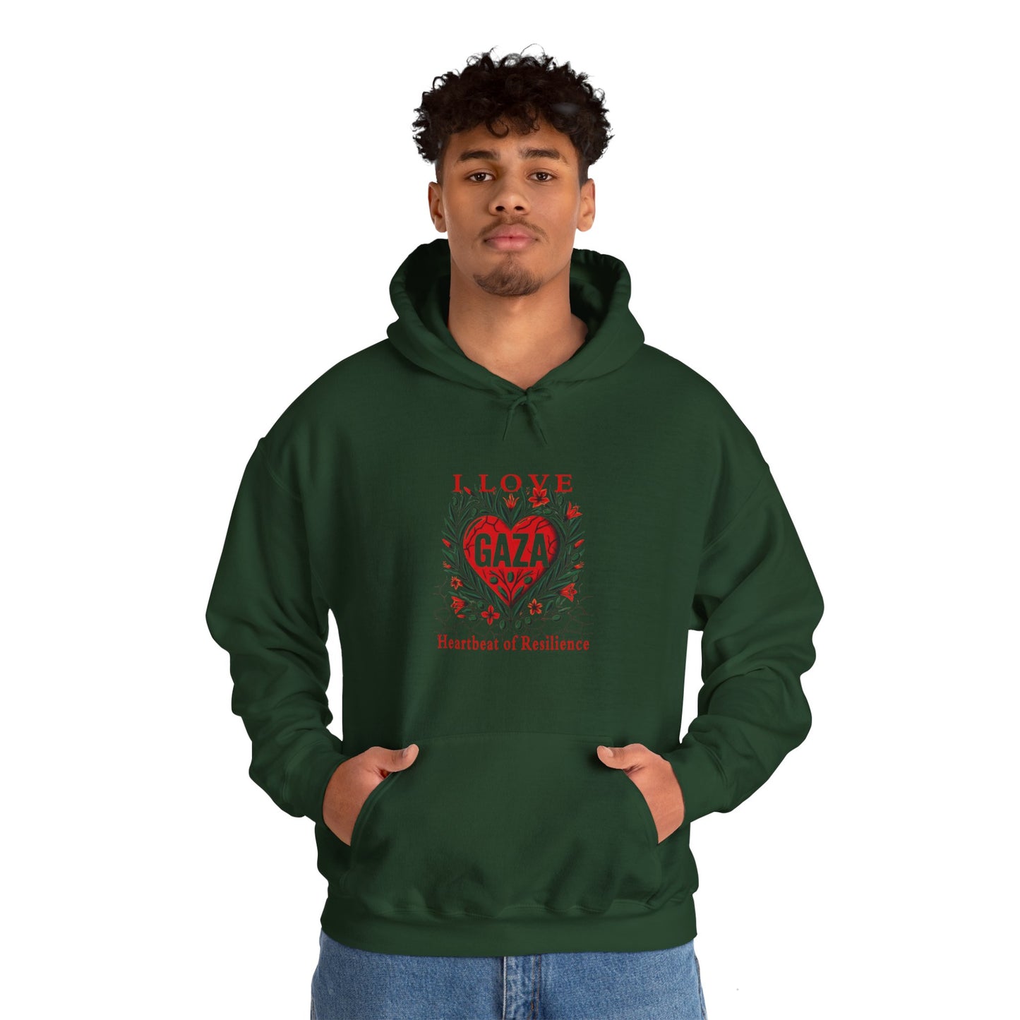 Copy of I Love Gaza, Heartbeat of Resilience, Palestine Hoodie, Free Palestine Hoodie, with Olive Branches, Flowers, and Devastations