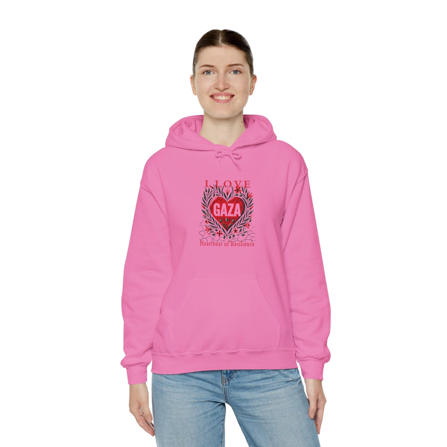 Copy of I Love Gaza, Heartbeat of Resilience, Palestine Hoodie, Free Palestine Hoodie, with Olive Branches, Flowers, and Devastations