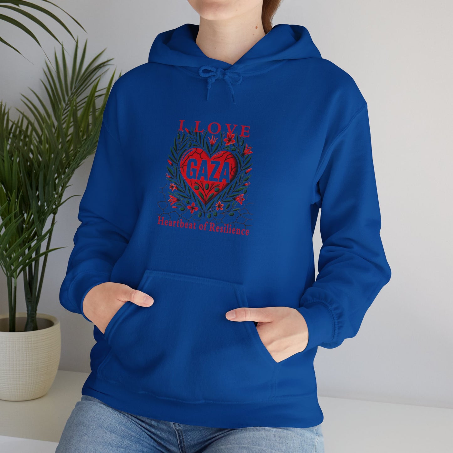Copy of I Love Gaza, Heartbeat of Resilience, Palestine Hoodie, Free Palestine Hoodie, with Olive Branches, Flowers, and Devastations