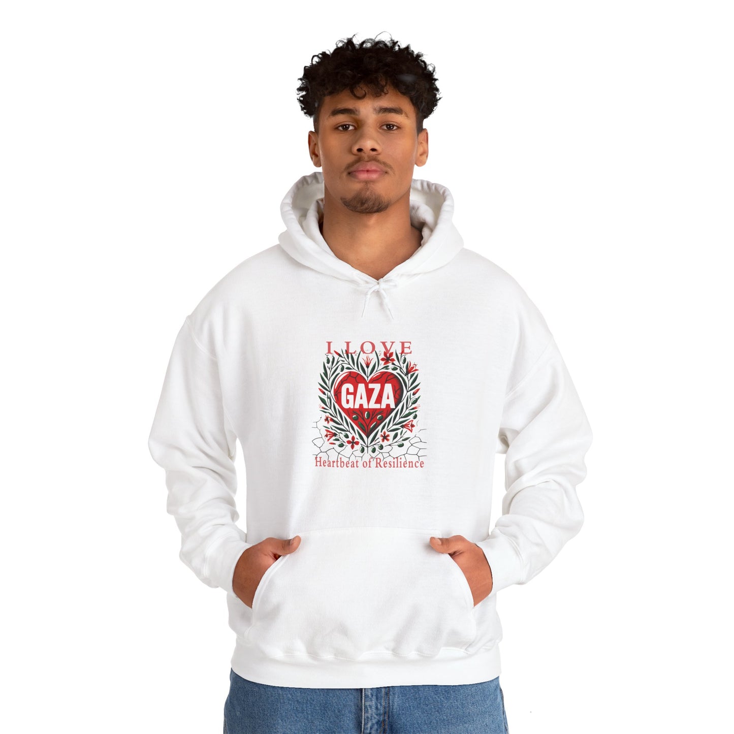Copy of I Love Gaza, Heartbeat of Resilience, Palestine Hoodie, Free Palestine Hoodie, with Olive Branches, Flowers, and Devastations