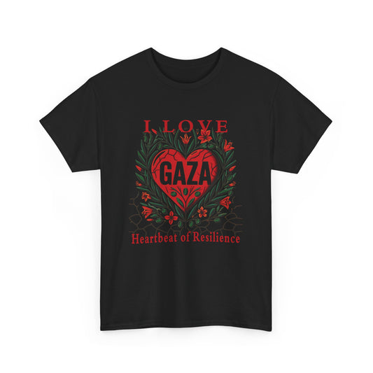 I Love Gaza, Heartbeat of Resilience, Palestine T-Shirt with Olive Branches and Flowers