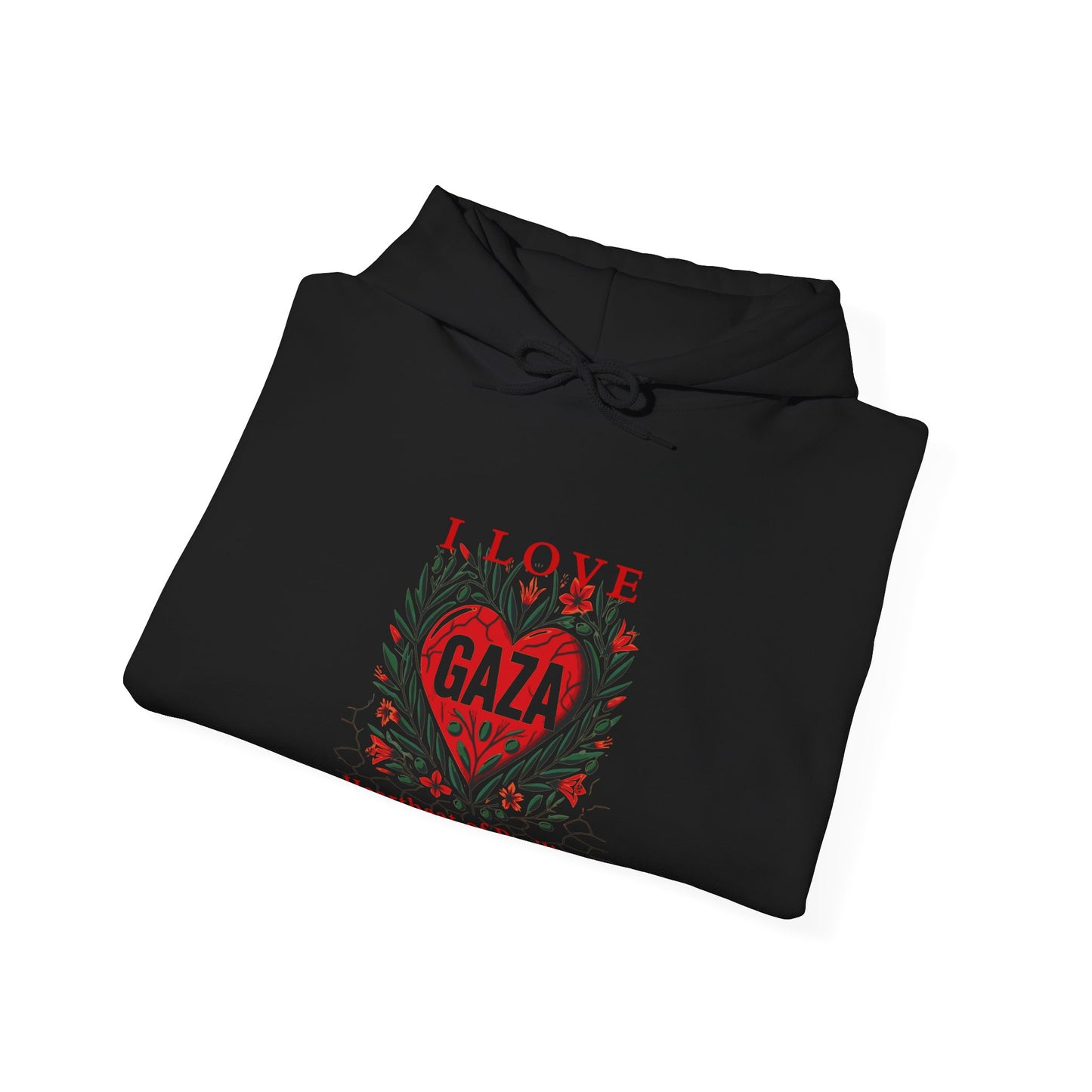 Copy of I Love Gaza, Heartbeat of Resilience, Palestine Hoodie, Free Palestine Hoodie, with Olive Branches, Flowers, and Devastations