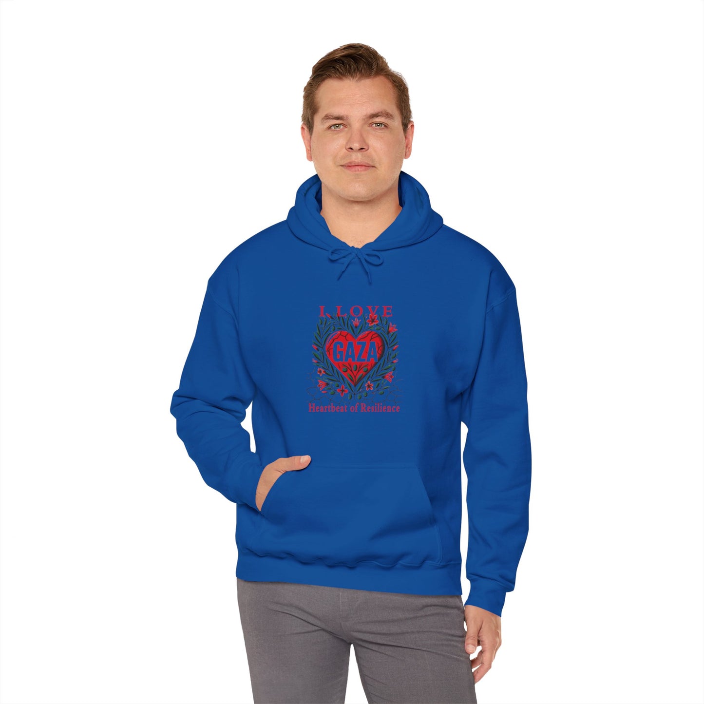 Copy of I Love Gaza, Heartbeat of Resilience, Palestine Hoodie, Free Palestine Hoodie, with Olive Branches, Flowers, and Devastations