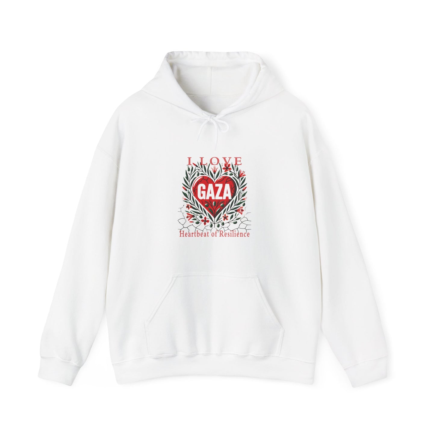 Copy of I Love Gaza, Heartbeat of Resilience, Palestine Hoodie, Free Palestine Hoodie, with Olive Branches, Flowers, and Devastations