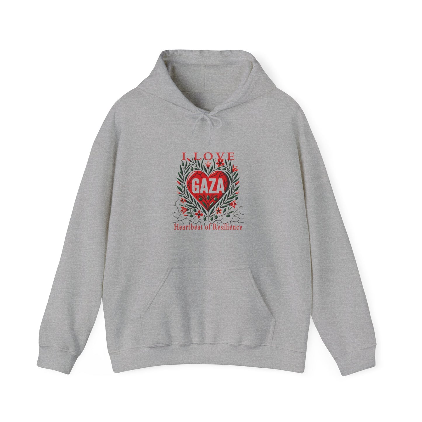 Copy of I Love Gaza, Heartbeat of Resilience, Palestine Hoodie, Free Palestine Hoodie, with Olive Branches, Flowers, and Devastations