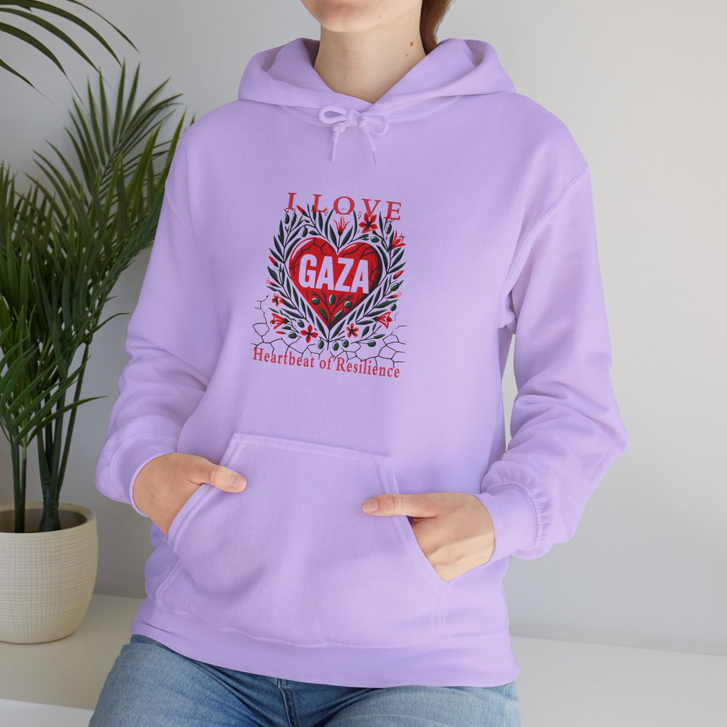 Copy of I Love Gaza, Heartbeat of Resilience, Palestine Hoodie, Free Palestine Hoodie, with Olive Branches, Flowers, and Devastations