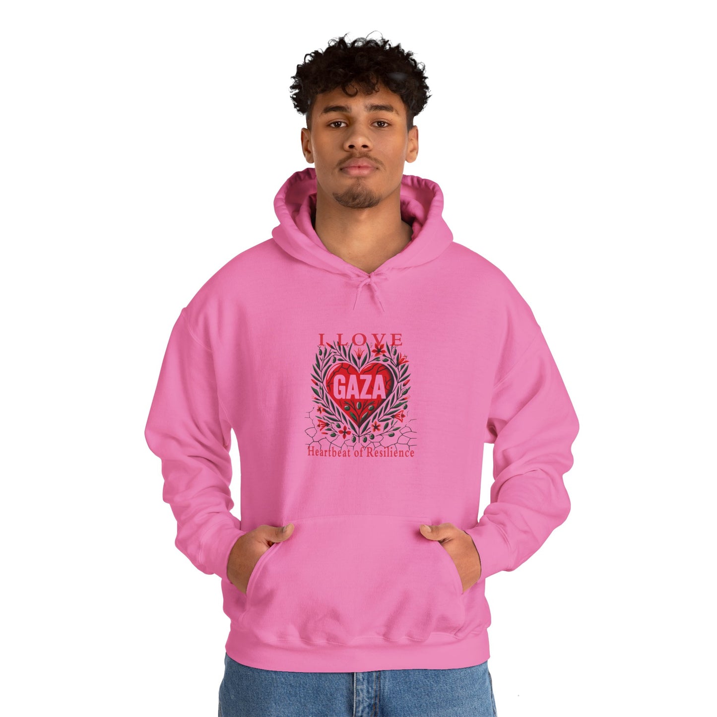 Copy of I Love Gaza, Heartbeat of Resilience, Palestine Hoodie, Free Palestine Hoodie, with Olive Branches, Flowers, and Devastations