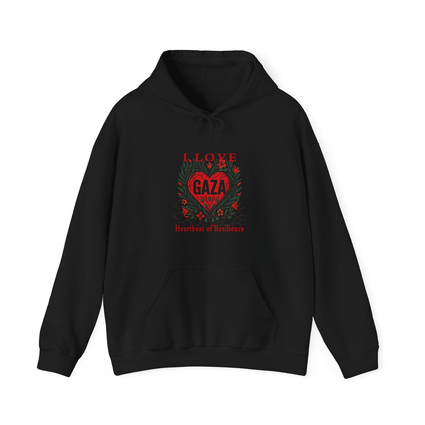 Copy of I Love Gaza, Heartbeat of Resilience, Palestine Hoodie, Free Palestine Hoodie, with Olive Branches, Flowers, and Devastations